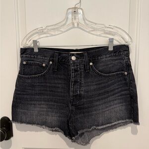 Madewell Black High-Rise Frayed Hem Denim Shorts
